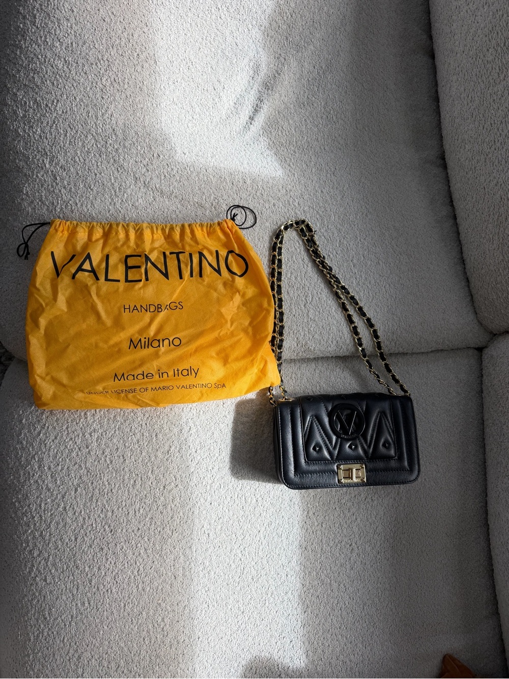 Valentino Black Quilted Leather Crossbody with Gold Chain Strap